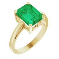 14K Yellow Gold Lab-Created Emerald Scroll Setting® Ring